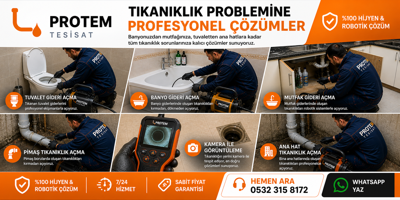 Protem Tesisat - Tıkanıklık çözümleri ve hizmetler - 0532 315 8172